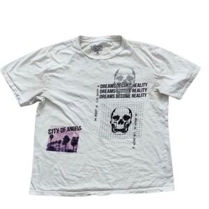 Taco Tuesday White Graphic Tee with Skull and City Print